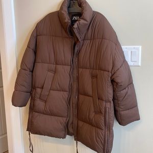 Brown oversized Zara Puffy Coat